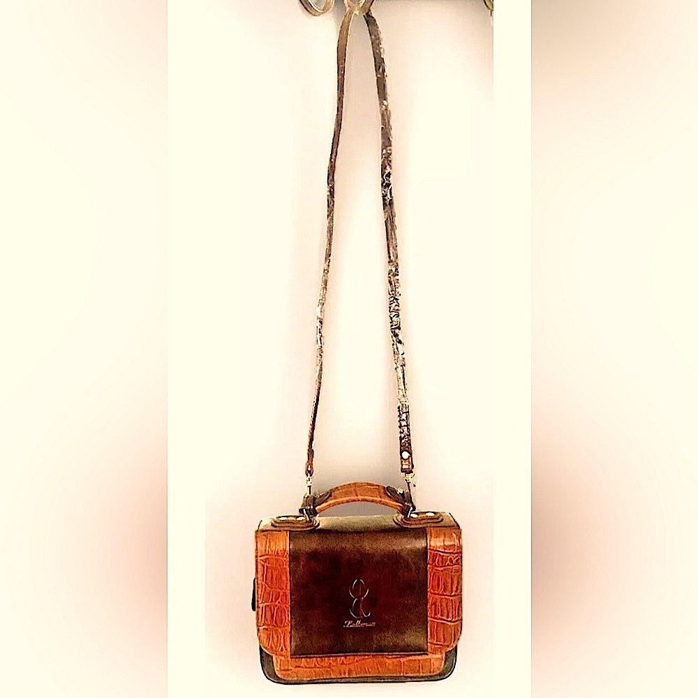 🌹BELLE ROSE🌹 CROC EMBOSSED LEATHER MULTI COMPARTMENT ORGANIZER CROSSBODY BAG